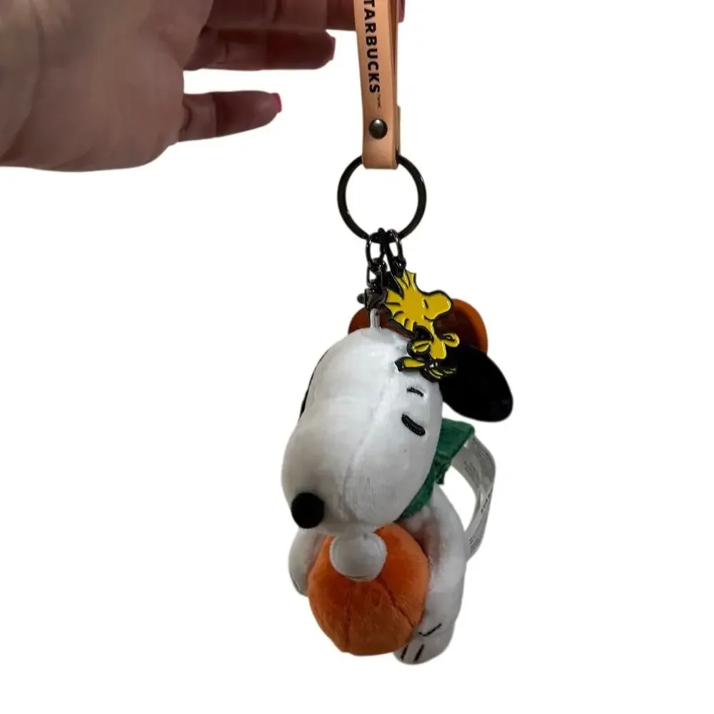 2026 Starbucks x Peanuts Snoopy Woodstock Plush Bag Charm Keychain Pumpkin